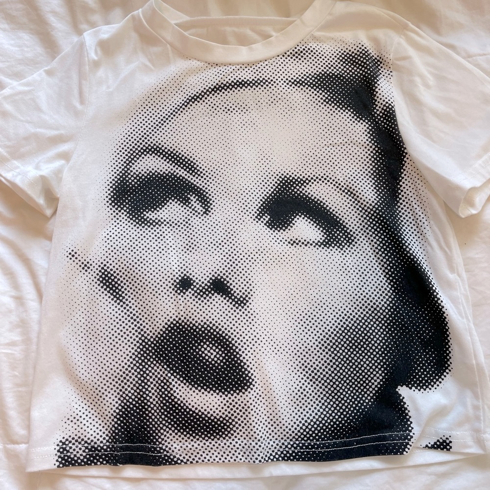 White Graphic Tee With Black Dotted Detail